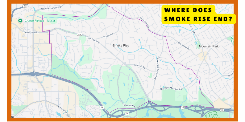 Alex Helton's map of Smoke Rise made in Google's "My Map" tool, using the boundaries outlined in the multiple listing service for real estate agents